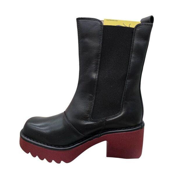 Fly London Womens Chunky Chelsea Boots Burgundy Soles goth metal rock - Picture 1 of 14